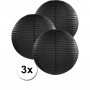 3 bolvormige lampionnen zwart 35 cm